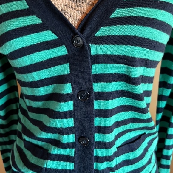 NWOT LOFT Petites Navy Blue Green Button Up Cardigan Size MP - Picture 2 of 6